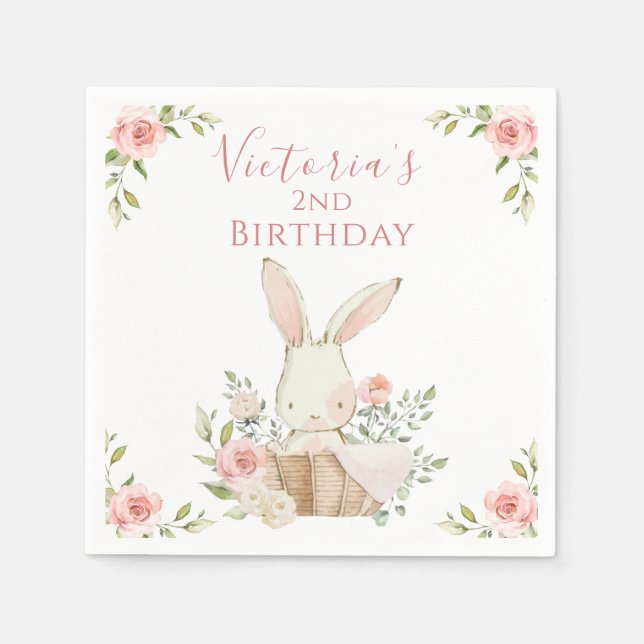 Niedlich Pink Bunny 2 Two Second Birday Serviette (Vorderseite)