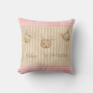 Niedlich Pink Bunny Baby Girl Ankündigung Kissen