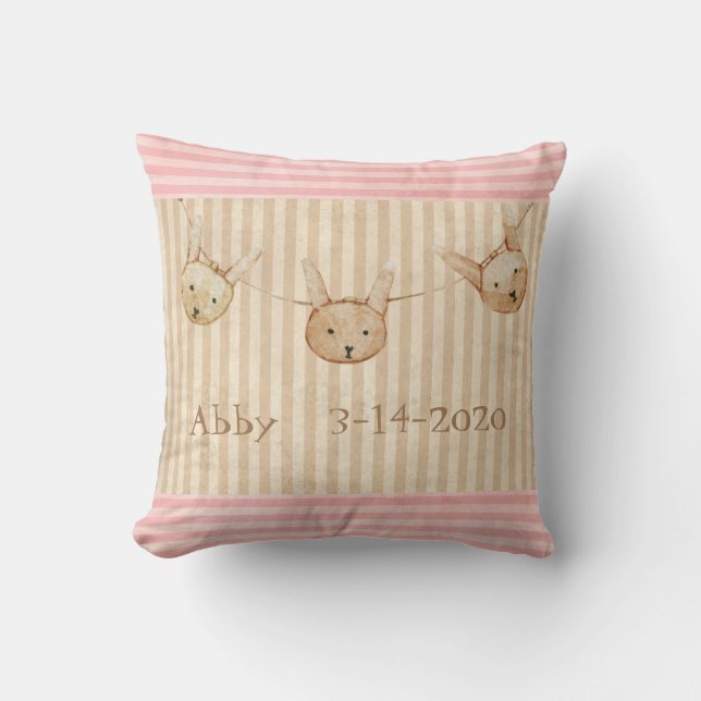 Niedlich Pink Bunny Baby Girl Ankündigung Kissen (Vorderseite)