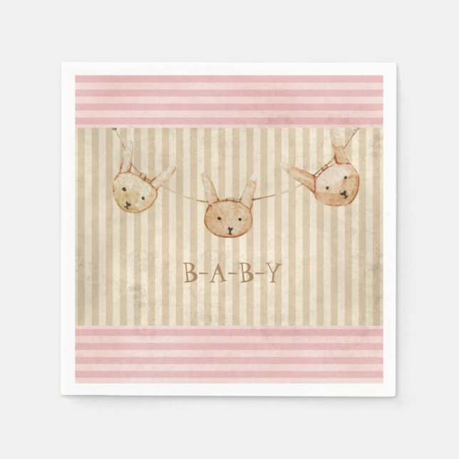 Niedlich Pink Bunny Baby Girl Babydusche Serviette (Vorderseite)
