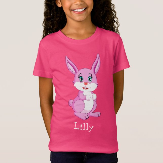 Niedlich Pink Bunny Cartoon T-Shirt (Vorderseite)