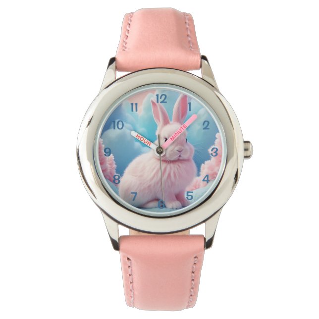 Niedlich Pink Bunny Cotton Candy Clouds Armbanduhr (Vorderseite)