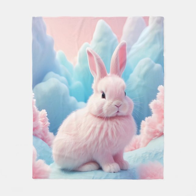 Niedlich Pink Bunny Cotton Candy Clouds Fleecedecke (Vorderseite)