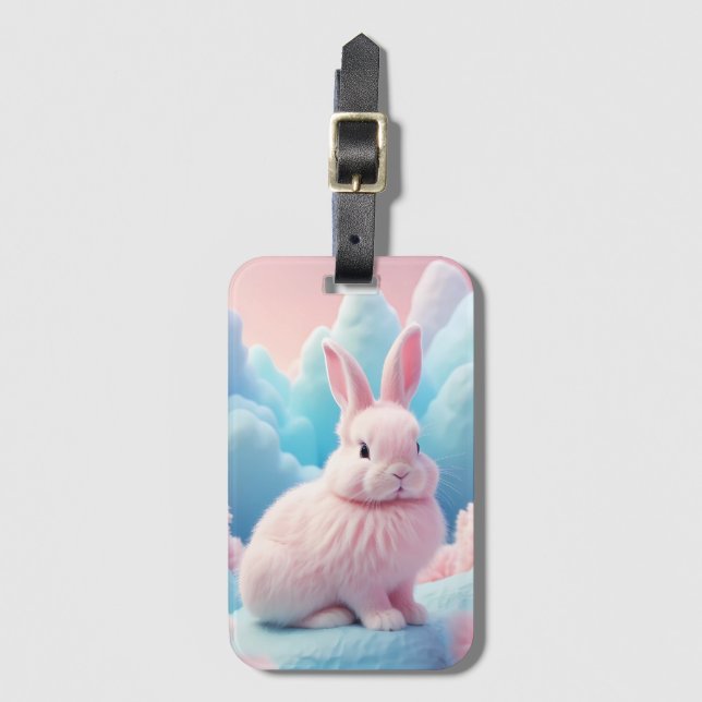 Niedlich Pink Bunny Cotton Candy Clouds Gepäckanhänger (Vorderseite Vertikal)