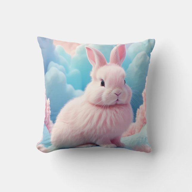 Niedlich Pink Bunny Cotton Candy Clouds Kissen (Vorderseite)