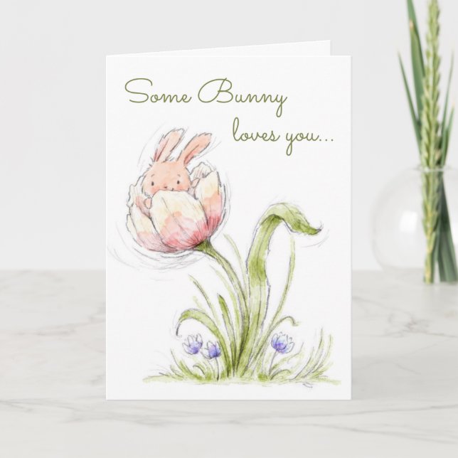 Niedlich Pink Bunny, einige sonnige Lieben Sie Karte (Vorderseite)
