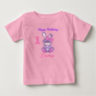 Niedlich Pink Bunny Girls personalisieren Geburtst Baby T-shirt