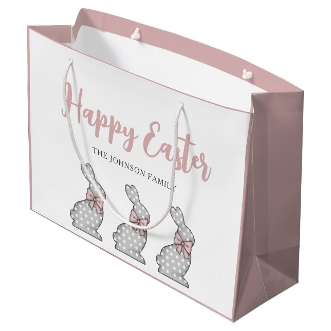 Niedlich Pink Bunny Happy Oster Große Geschenktüte (Rückseite Schrägansicht)