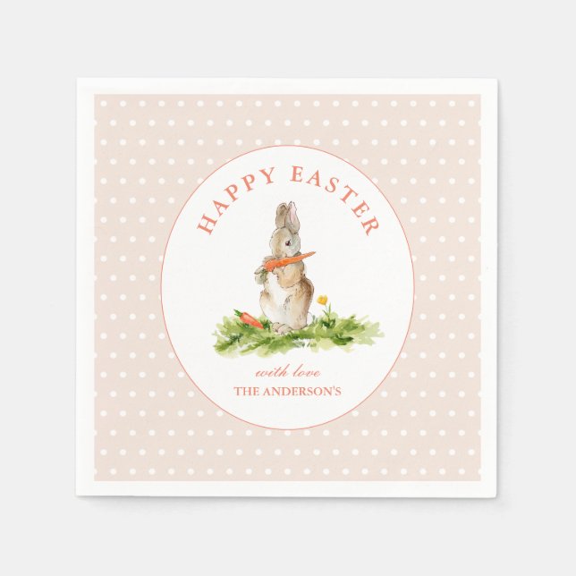 Niedlich Pink Bunny Happy Osterpapier Napkin Serviette (Vorderseite)