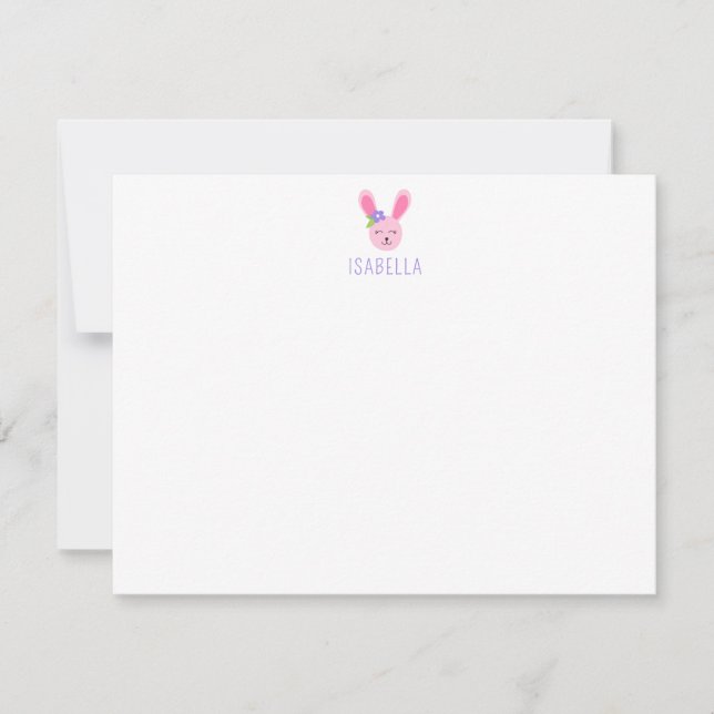 Niedlich Pink Bunny Kids Personalisiert Stationier Mitteilungskarte (Vorderseite)