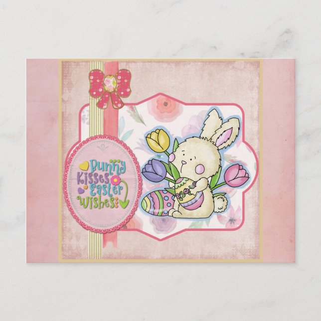 Niedlich Pink Bunny Kisses Osterwünsche Postkarte (Vorderseite)