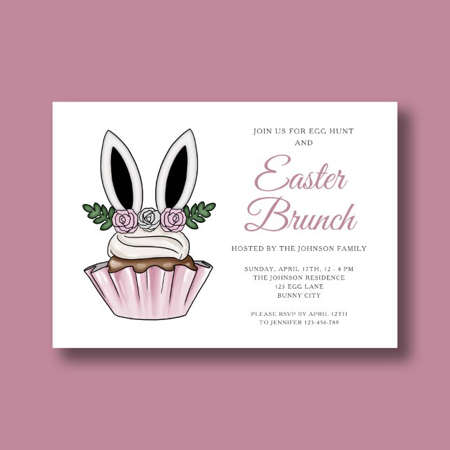 Niedlich Pink Bunny Ost Brunch Einladung (Cute Pink Bunny Ears Easter Brunch Invitation)