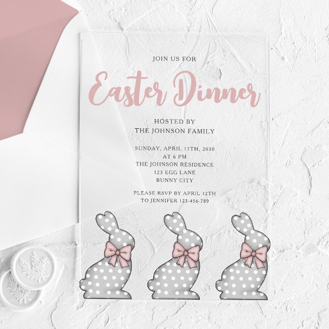 Niedlich Pink Bunny Osterfest Acryleinladungen (Cute Pink Bunny Easter Dinner Acrylic Invitations)