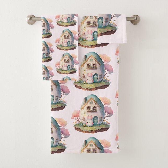 Niedlich Pink Bunny Rabbit Kawaii Style Muster Badhandtuch Set (Insitu)