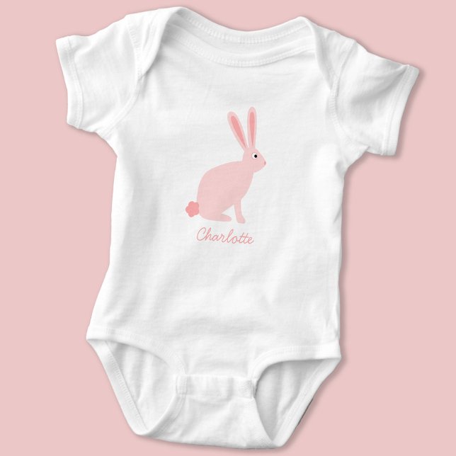 Niedlich Pink Bunny Rabbit Personalisiert Baby Strampler (Cute bunny rabbit personalized name baby bodysuit)