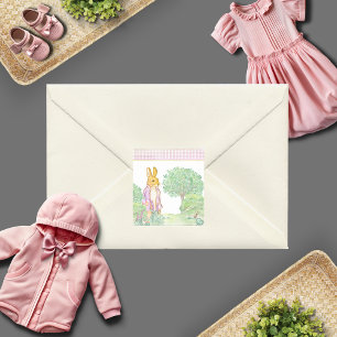 Niedlich Pink Bunny Rabbit Tierthema Aquarell Quadratischer Aufkleber