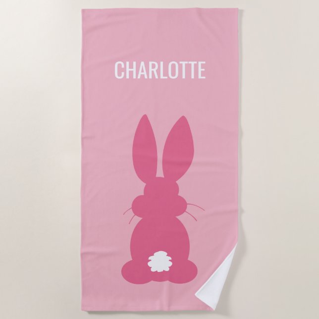 Niedlich Pink Bunny Silhouette Girls Personalisier Strandtuch (Vorderseite)