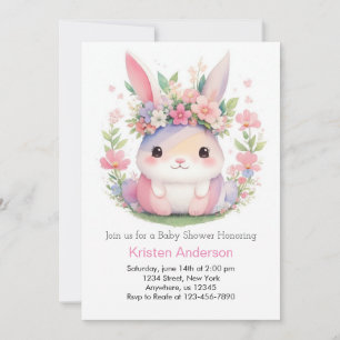 Niedlich Pink Bunny Wildblume Girl Babydusche Einladung