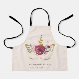 Niedlich Pink Burgundy Imitate Gold Floral Einhorn Schürze