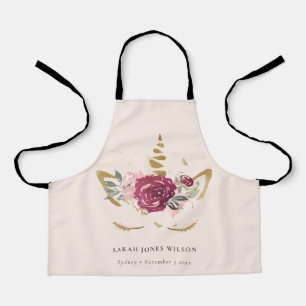 Niedlich Pink Burgundy Imitate Gold Floral Einhorn Schürze