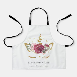 Niedlich Pink Burgundy Imitate Gold Floral Einhorn Schürze