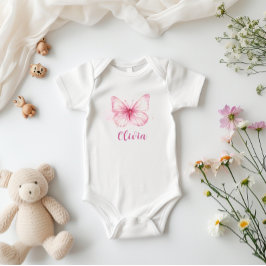 Niedlich Pink Butterfly Baby Personalisiert Bodysu Baby Strampler