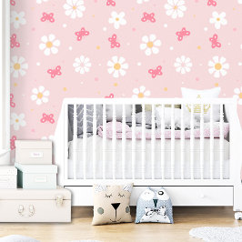 Niedlich Pink Butterfly Daisy Girl Kids Floral Tapete