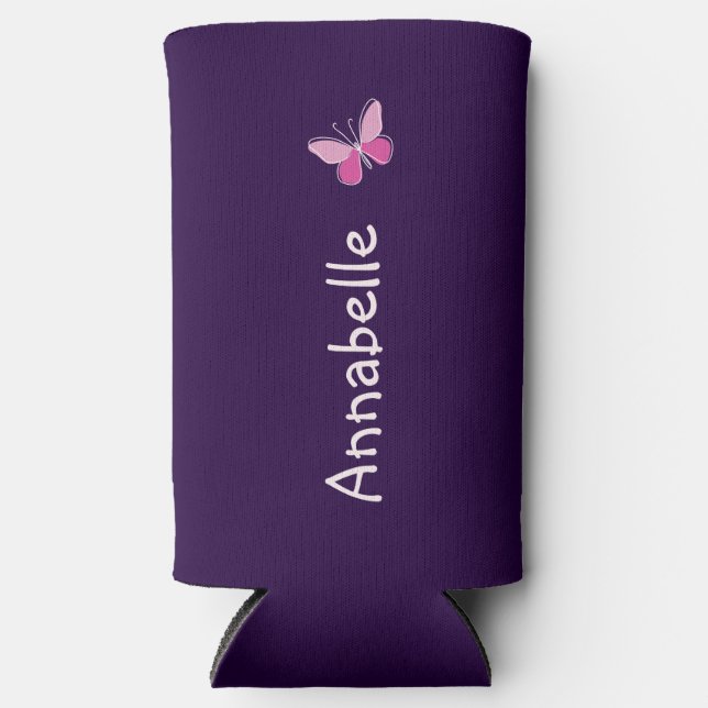 Niedlich Pink Butterfly Doodle Ihr Name Selters Dosenkühler (Vorderseite)