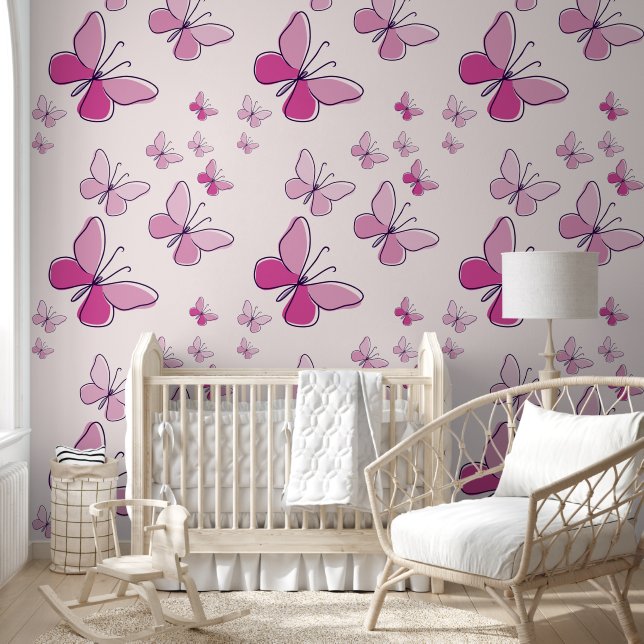 Niedlich Pink Butterfly Flutter Blüte Tapete (Kinder)