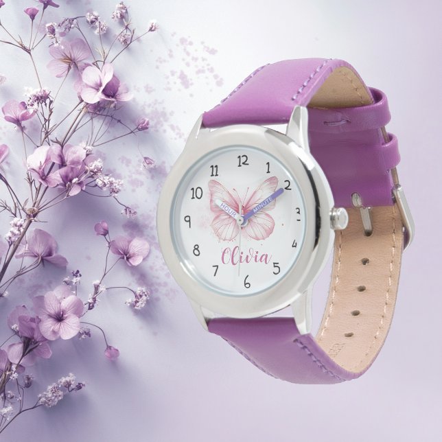 Niedlich Pink Butterfly Girls Personalisiert beoba Armbanduhr (Von Creator hochgeladen)