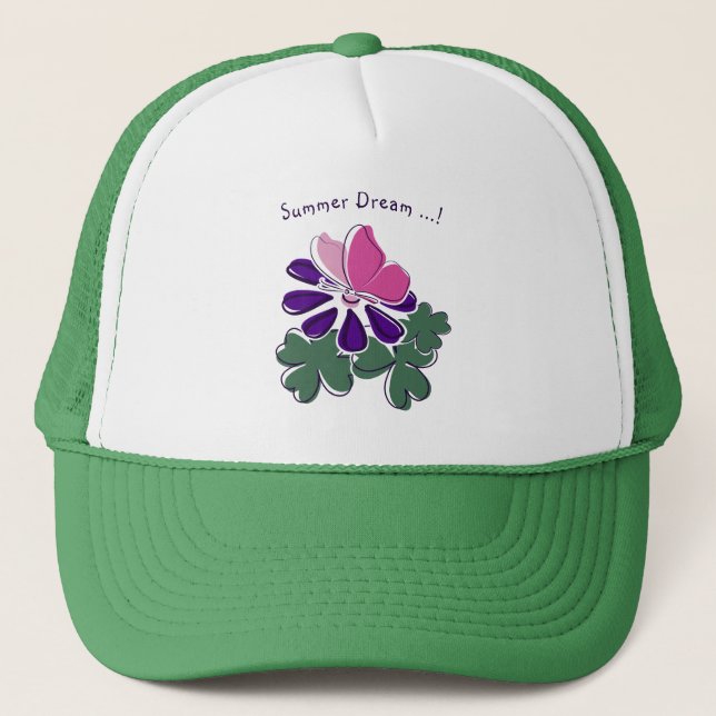 Niedlich Pink Butterfly Lila Blume Doodle Sommer Truckerkappe (Vorderseite)