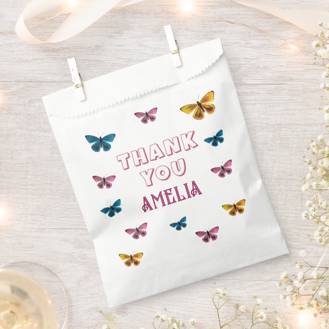 Niedlich Pink Butterfly Pattern Vielen Dank zum Ge Geschenktütchen (Ausgeschnitten)