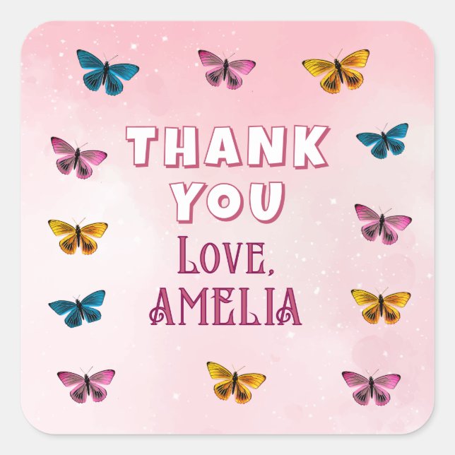 Niedlich Pink Butterfly Pattern Vielen Dank zum Ge Quadratischer Aufkleber (Vorderseite)