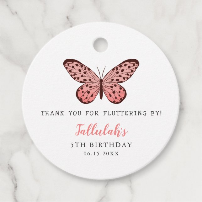 Niedlich Pink Butterfly Thema Geburtstagsparty Geschenkanhänger (Vorderseite)