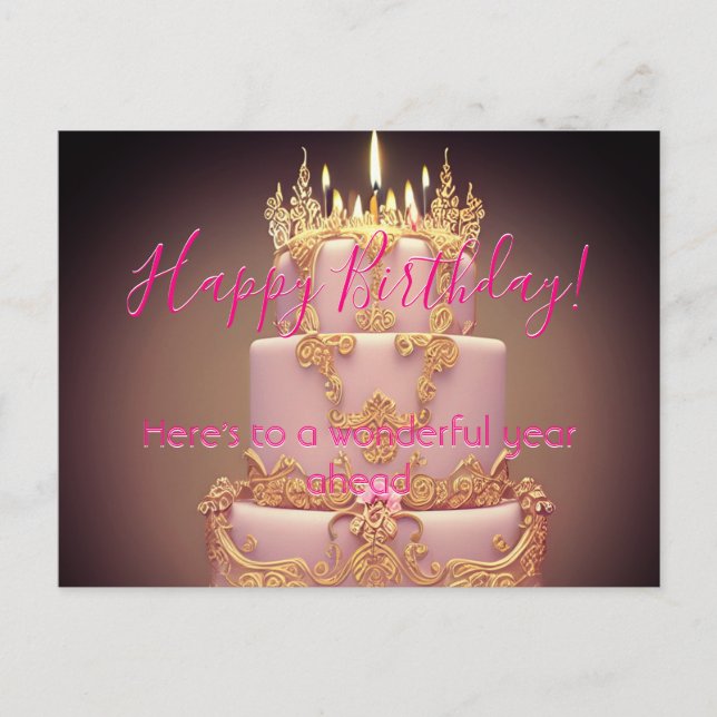 Niedlich Pink Cake Happy Birthday wünscht Postkart Postkarte (Vorderseite)