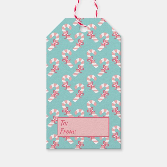 Niedlich Pink Candy Cane Pattern - Aqua Blue Chris Geschenkanhänger (Vorderseite)