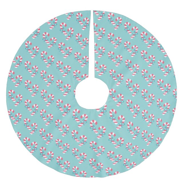 Niedlich Pink Candy Cane Pattern - Aqua Blue Chris Polyester Weihnachtsbaumdecke (Vorderseite)