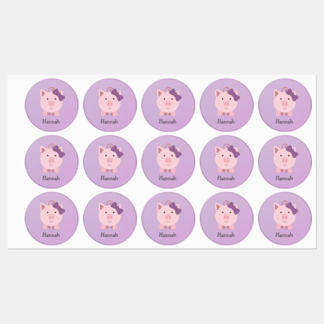 Niedlich Pink Cartoon Girl Pig Etiketten (Blatt)