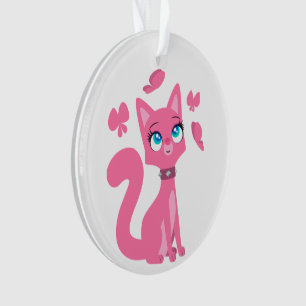 Niedlich Pink Cartoon Katze und Schmetterlinge Ornament