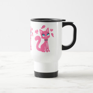 Niedlich Pink Cartoon Katze und Schmetterlinge Tas Reisebecher