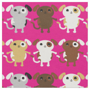 Niedlich Pink Cartoon Welpe Hunde Kinder Stoff