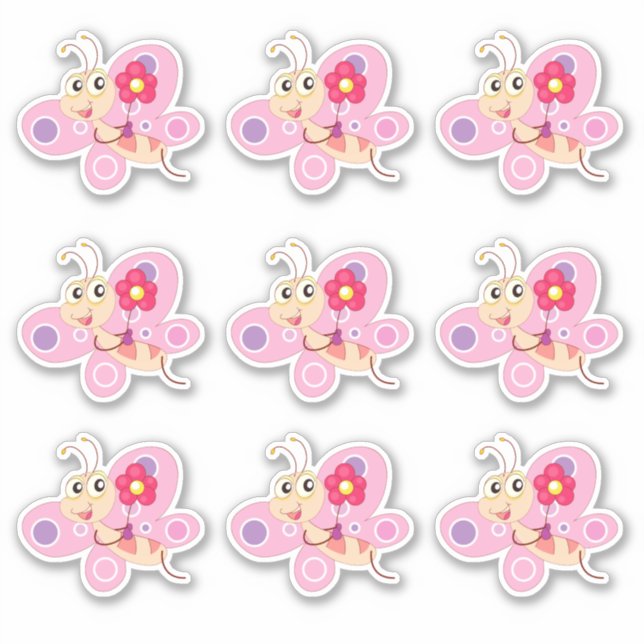 Niedlich Pink Cartoons Butterfly Aufkleber (Vorderseite)