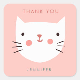 Niedlich Pink Cat Birthday vielen Dank Quadratischer Aufkleber