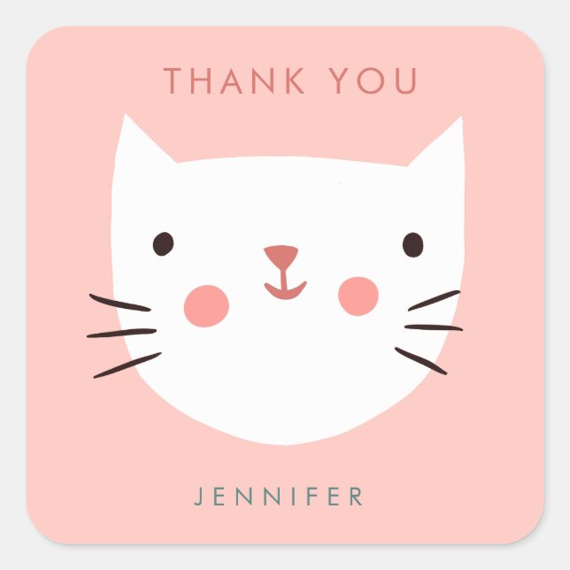 Niedlich Pink Cat Birthday vielen Dank Quadratischer Aufkleber (Vorderseite)