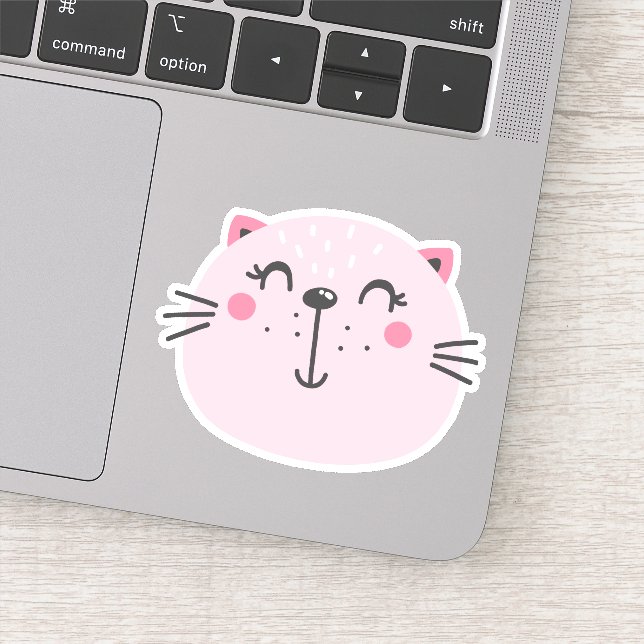 Niedlich Pink Cat Cartoon Aufkleber (Detail)