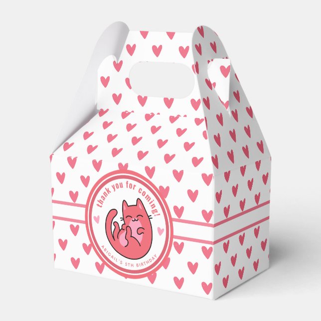 Niedlich Pink Cat Cartoon - Personalisierter Kinde Geschenkschachtel (Vorderseite)