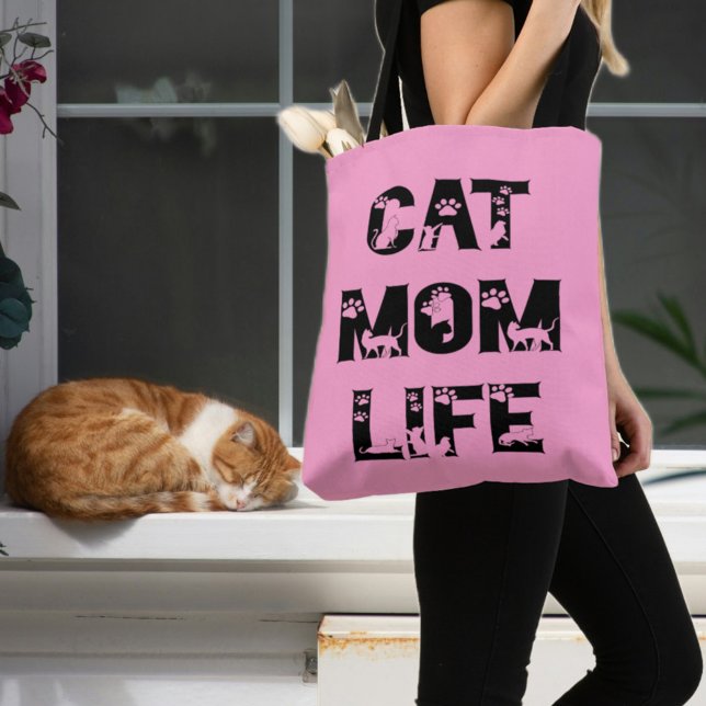Niedlich Pink Cat Mama Leben Moderner Chic Muttert Tasche (Von Creator hochgeladen)