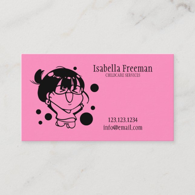 Niedlich Pink Children Girly Babysitting Visitenkarte (Vorderseite)