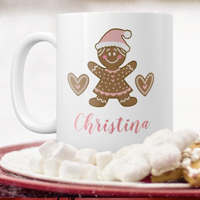 Niedlich Pink Christmas Gingerbread Girl Tasse (A cute gingerbread cookie Christmas mug. Personalize it with your name)