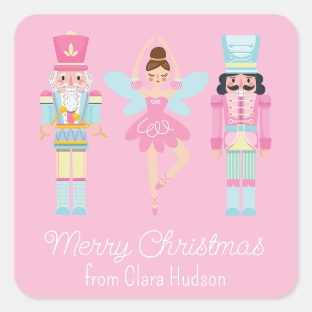 Niedlich Pink Christmas Nutcracker Quadratischer Aufkleber (Vorderseite)